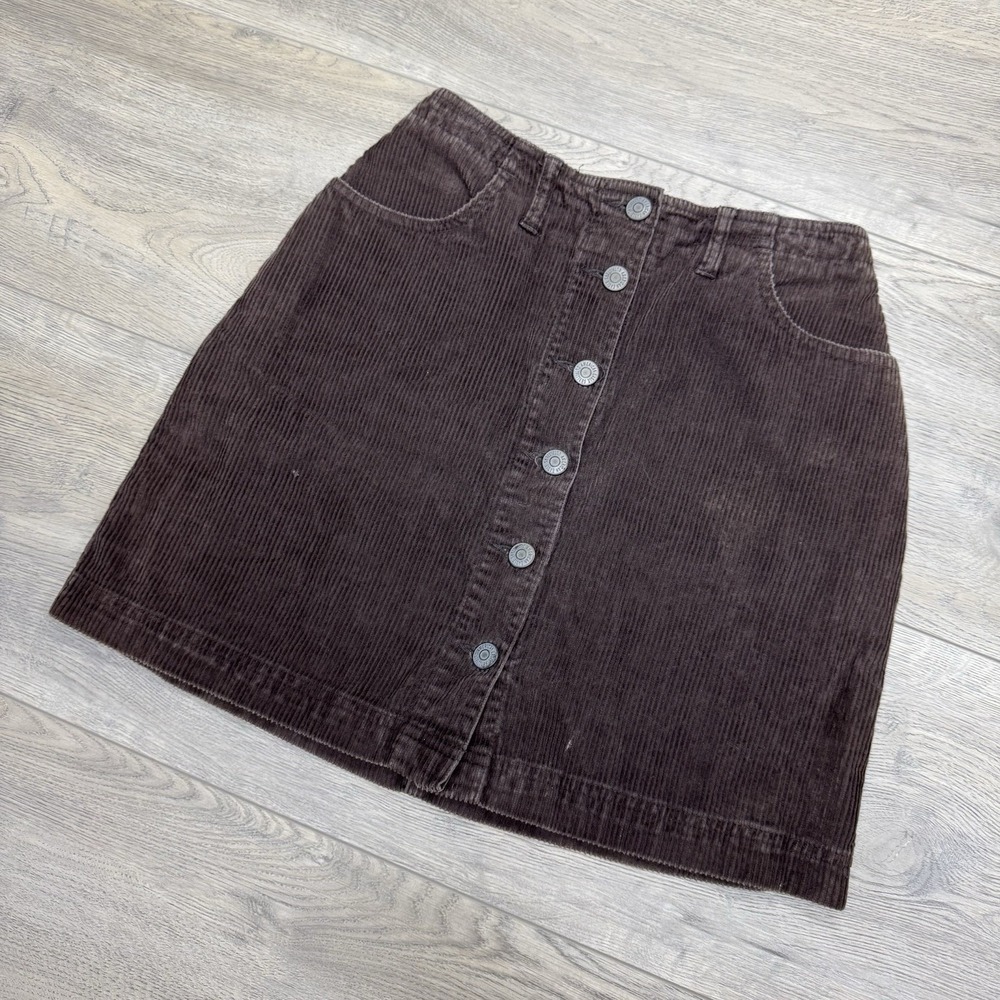 Y2K American Eagle Corduroy Button Mini Skirt Women's Sz 4 Brown 100% Cotton